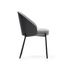 Load image into Gallery viewer, Eamy chair light grey chenilla and ash wood veneer with a black finish and black metal - image 4