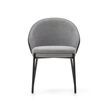 Load image into Gallery viewer, Eamy chair light grey chenilla and ash wood veneer with a black finish and black metal - image 8