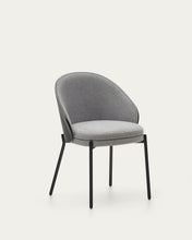 Load image into Gallery viewer, Eamy chair light grey chenilla and ash wood veneer with a black finish and black metal - image 13