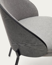 Load image into Gallery viewer, Eamy chair light grey chenilla and ash wood veneer with a black finish and black metal - image 14