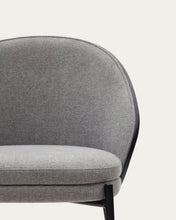Load image into Gallery viewer, Eamy chair light grey chenilla and ash wood veneer with a black finish and black metal - image 15