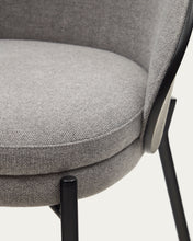 Load image into Gallery viewer, Eamy chair light grey chenilla and ash wood veneer with a black finish and black metal - image 17