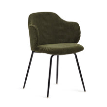 Load image into Gallery viewer, Yunia chair in green wide seam corduroy with steel legs in a painted black finish FR