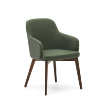 Load image into Gallery viewer, Nelida chair in green chenille and solid beech wood in a walnut finish FSC 100%
