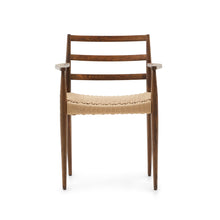 Load image into Gallery viewer, Analy chair with armrests in solid oak wood in a walnut finish and rope cord seat FSC 100% - image 3