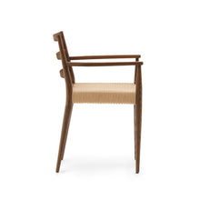 Load image into Gallery viewer, Analy chair with armrests in solid oak wood in a walnut finish and rope cord seat FSC 100% - image 5