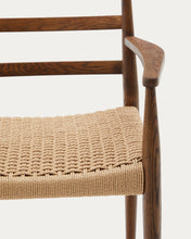 Load image into Gallery viewer, Analy chair with armrests in solid oak wood in a walnut finish and rope cord seat FSC 100% - image 10