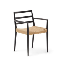 Load image into Gallery viewer, Analy chair with armrests in solid oak wood in a black finish and rope cord seat FSC 100%