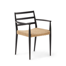 Load image into Gallery viewer, Analy chair with armrests in solid oak wood in a black finish and rope cord seat FSC 100% - image 2