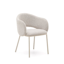 Load image into Gallery viewer, Maina chair in thick beige chenille and steel legs in a beige finish, FSC Mix Credit