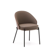 Load image into Gallery viewer, Eamy chair in brown faux leather, ash veneer with walnut and black metal finish - image 2