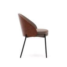 Load image into Gallery viewer, Eamy chair in brown faux leather, ash veneer with walnut and black metal finish - image 4