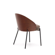 Load image into Gallery viewer, Eamy chair in brown faux leather, ash veneer with walnut and black metal finish - image 6