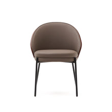 Load image into Gallery viewer, Eamy chair in brown faux leather, ash veneer with walnut and black metal finish - image 7