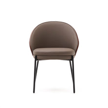 Load image into Gallery viewer, Eamy chair in brown faux leather, ash veneer with walnut and black metal finish - image 8