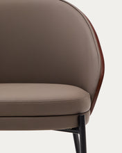 Load image into Gallery viewer, Eamy chair in brown faux leather, ash veneer with walnut and black metal finish - image 11
