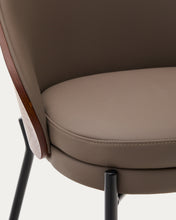 Load image into Gallery viewer, Eamy chair in brown faux leather, ash veneer with walnut and black metal finish - image 12
