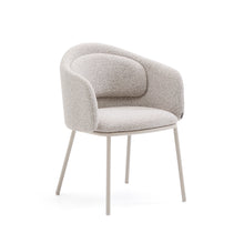 Load image into Gallery viewer, Idaira chair in thick beige chenille and steel legs in a beige finish, FSC Mix Credit