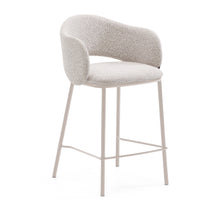 Load image into Gallery viewer, Maina stool in thick beige chenille and steel legs in a beige finish, FSC Mix Credit, 65 cm