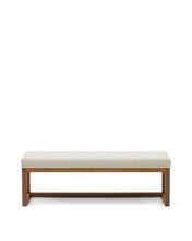 Load image into Gallery viewer, Loya bench in beige chenille and beech wood with walnut-coloured finish 128cm