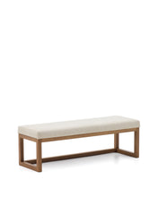 Load image into Gallery viewer, Loya bench in beige chenille and beech wood with walnut-coloured finish 128cm - image 2