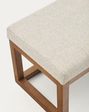 Load image into Gallery viewer, Loya bench in beige chenille and beech wood with walnut-coloured finish 128cm - image 5