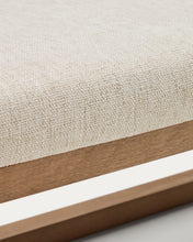 Load image into Gallery viewer, Loya bench in beige chenille and beech wood with walnut-coloured finish 128cm - image 6