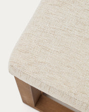 Load image into Gallery viewer, Loya bench in beige chenille and beech wood with walnut-coloured finish 128cm - image 7