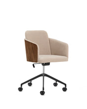 Load image into Gallery viewer, Madai desk chair in brown chenille and ash veneer with walnut finish FSC Mix Credit