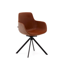 Load image into Gallery viewer, Tissiana self-centring swivel chair in synthetic brown leather and matte black aluminium - image 2