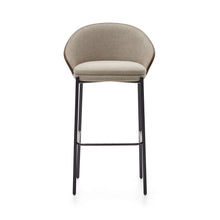 Load image into Gallery viewer, Eamy stool light brown chenille and ash wood veneer with a walnut finish and black metal 77 cm - image 7