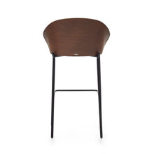 Load image into Gallery viewer, Eamy stool light brown chenille and ash wood veneer with a walnut finish and black metal 77 cm - image 9