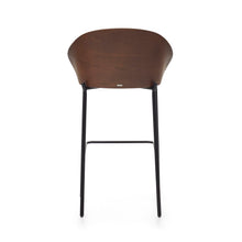 Load image into Gallery viewer, Eamy stool light brown chenille and ash wood veneer with a walnut finish and black metal 77 cm - image 10