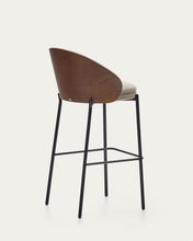 Load image into Gallery viewer, Eamy stool light brown chenille and ash wood veneer with a walnut finish and black metal 77 cm - image 12