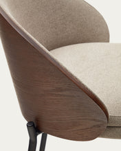 Load image into Gallery viewer, Eamy stool light brown chenille and ash wood veneer with a walnut finish and black metal 77 cm - image 13
