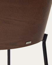 Load image into Gallery viewer, Eamy stool light brown chenille and ash wood veneer with a walnut finish and black metal 77 cm - image 16