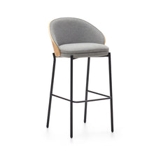 Load image into Gallery viewer, Eamy stool light grey chenille and ash wood veneer with a natural finish and black metal, 77 cm - image 2