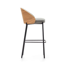 Load image into Gallery viewer, Eamy stool light grey chenille and ash wood veneer with a natural finish and black metal, 77 cm - image 3
