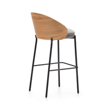 Load image into Gallery viewer, Eamy stool light grey chenille and ash wood veneer with a natural finish and black metal, 77 cm - image 5