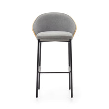 Load image into Gallery viewer, Eamy stool light grey chenille and ash wood veneer with a natural finish and black metal, 77 cm - image 7