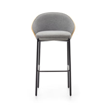 Load image into Gallery viewer, Eamy stool light grey chenille and ash wood veneer with a natural finish and black metal, 77 cm - image 8