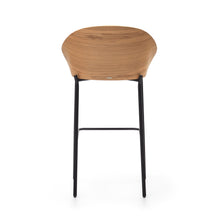 Load image into Gallery viewer, Eamy stool light grey chenille and ash wood veneer with a natural finish and black metal, 77 cm - image 10