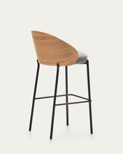 Load image into Gallery viewer, Eamy stool light grey chenille and ash wood veneer with a natural finish and black metal, 77 cm - image 12