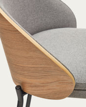 Load image into Gallery viewer, Eamy stool light grey chenille and ash wood veneer with a natural finish and black metal, 77 cm - image 13