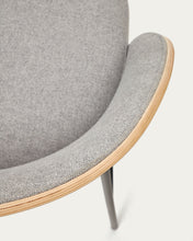 Load image into Gallery viewer, Eamy stool light grey chenille and ash wood veneer with a natural finish and black metal, 77 cm - image 15