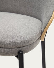 Load image into Gallery viewer, Eamy stool light grey chenille and ash wood veneer with a natural finish and black metal, 77 cm - image 16