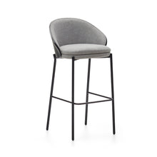 Load image into Gallery viewer, Eamy stool light grey chenille and ash wood veneer with a black finish and black metal, 77 cm - image 2