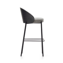 Load image into Gallery viewer, Eamy stool light grey chenille and ash wood veneer with a black finish and black metal, 77 cm - image 4