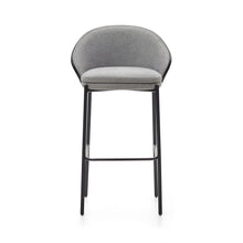 Load image into Gallery viewer, Eamy stool light grey chenille and ash wood veneer with a black finish and black metal, 77 cm - image 7