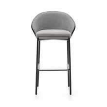Load image into Gallery viewer, Eamy stool light grey chenille and ash wood veneer with a black finish and black metal, 77 cm - image 8